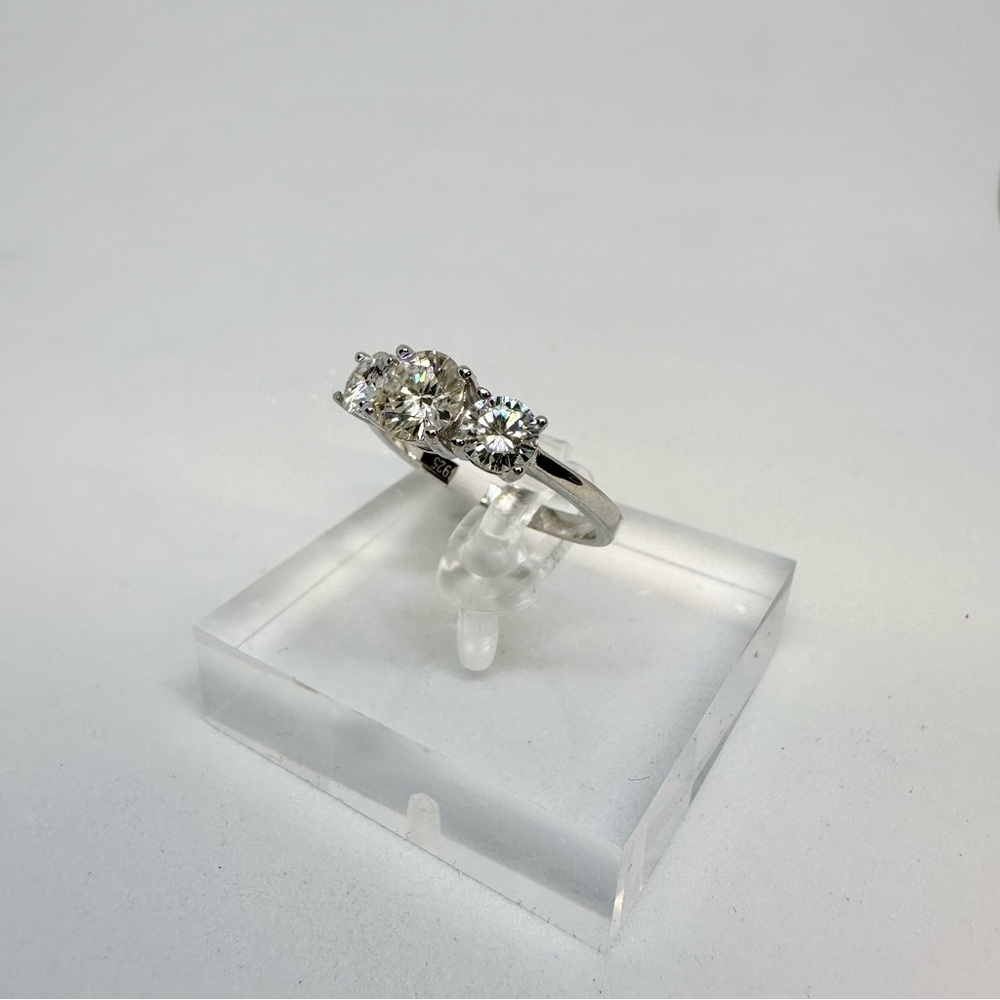 Three Stone Moissanite Ring Trilogy Past Present Future Anniversary Wedding Band - Picture 8 of 12